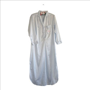 Vintage Christian Dior Lingerie Blue Satin Nightgown Embroidered Floral Pocket